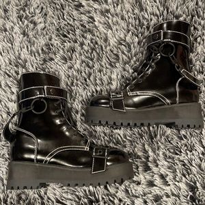 Black buckle boots, size 6